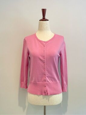 Evie Pink Button-Front 3/4 Sleeve sweater cardigan - size small